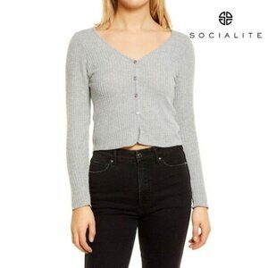 SOCIALITE Women's Long Sleeve V Neck Skivvy Ribbed Button Knit Cardigan sweater‎